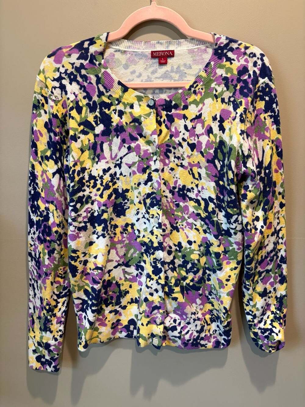 MeronaFloral Print Long Sleeve Button Down Cardigan Sweater Size L